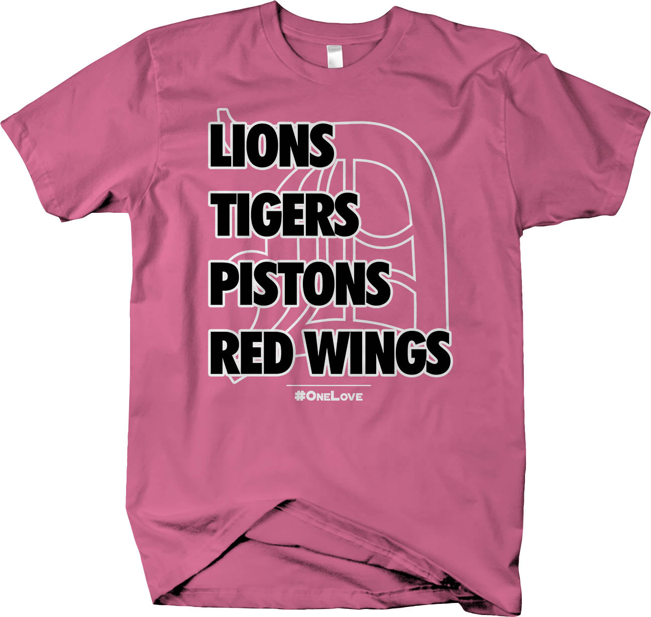 #OneLove Detroit Sports Teams T-shirt - Detroit Lions Tigers Pistons Red Wings - Larger Sizes