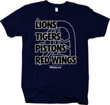#OneLove Detroit Sports Teams T-shirt - Detroit Lions Tigers Pistons Red Wings - Larger Sizes