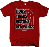 #OneLove Detroit Sports Teams T-shirt - Detroit Lions Tigers Pistons Red Wings - Larger Sizes